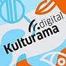 Der Titel Kulturama.digital wird auf einem blau-weiß-orangefarbenen Hintergrund angezeigt, der auch folgende Objekte enthält: eine Brille, ein Auge, ein Mund.