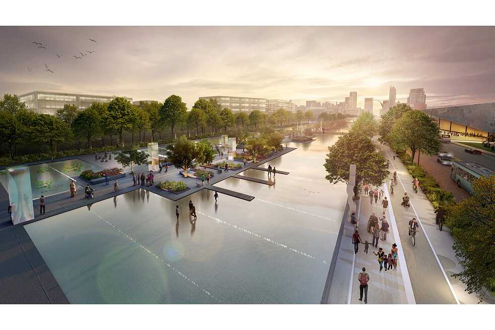 Chouteau Greenway project depiction of Mill Creek Valley art installation 