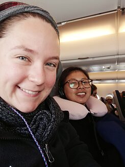 Jennifer und Manja on their repatriation flight. Credit: Jennifer Barton