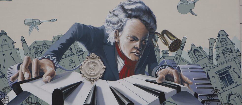 Mural of Ludwig van Beethoven ahead of his 250th birth anniversary in his birth town Bonn.