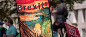 Anti-Brexit-Poster bei einer Kundgebung: Variation des Gemäldes Der Schrei von Edvard Munch