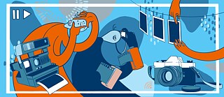 Illustration von zwei Fotografen in einem Fotostudio