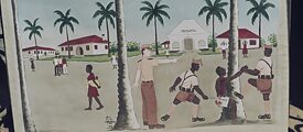 Gemälde von Wachen, die einen Guineer verprügeln