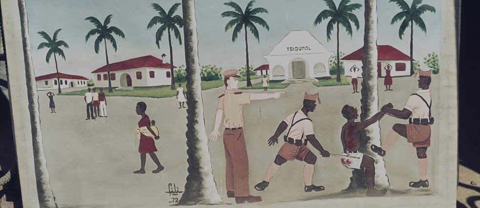 Gemälde von Wachen, die einen Guineer verprügeln