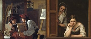 A gauche : A Young Artist (Ditlev Blunck) Examining a Sketch in a Mirror - par Wilhelm Bendz ; 1826 ; 98 x 85 cm.  A droite : Two Women at a Window - par Bartolomé Esteban Murillo ; 1655-1660 ; 125 x 104.5 cm