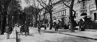 Svartvitt fotografi Bellevuestraße i Berlin 1900