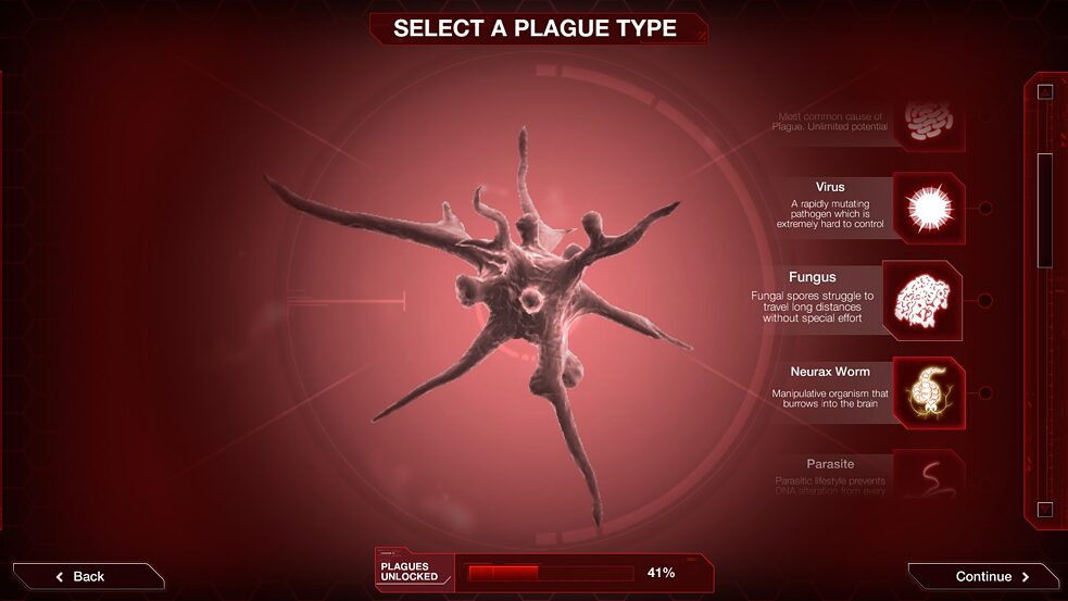 „Wähle deine Seuche“ | Screenshot aus dem Spiel „Plague Inc.“