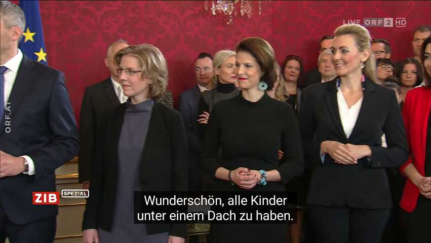 Screenshot: Falsche Untertitel bei der Übertragung der Vereidigungszeremonie des österreichischen Kanzlers