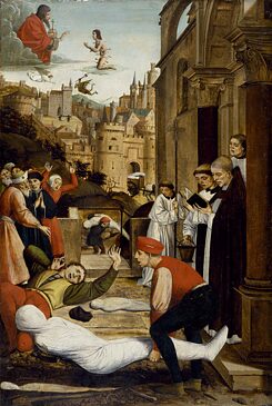 Svätý Šebastián oroduje za chorých na mor”, autor Josse Lieferinxe (1497 - 1499, The Walters Art Museum Baltimore)