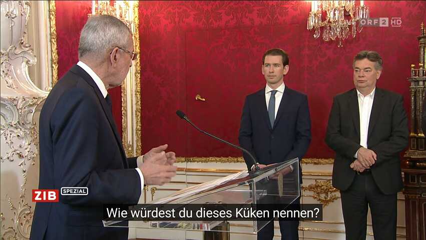Screenshot: Falsche Untertitel bei der Übertragung der Vereidigungszeremonie des österreichischen Kanzlers