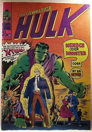 Titelseite der deutschen Ausgabe Hulk Nr. 1, in der Hulk bereits grün nachgefärbt ist