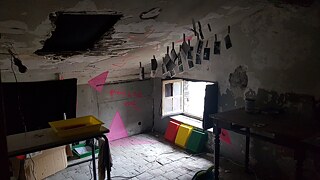 Mansarde avec des photos alignées sur des cordes