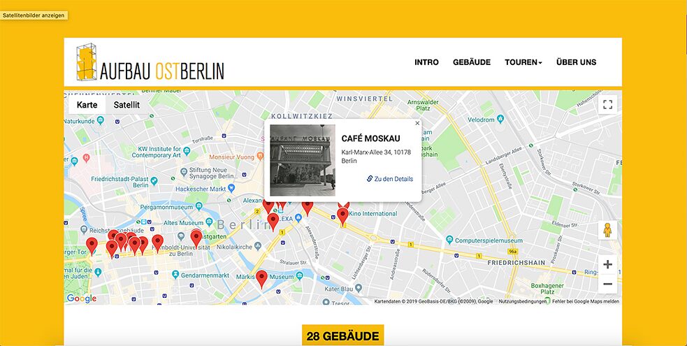 Dengan bantuan foto-foto karya Gisela Dutschmann, yang merekam pembangunan kembali Berlin Timur, para anggota tim “Aufbau Ost-Berlin” menyusun tur kota digital. 