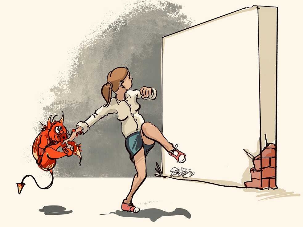 <b>Den Teufel an die Wand werfen</b><br> Wenn jemand das Schlimmste befürchtet, möchte er in dieser Situation vielleicht gerne den Übeltäter – in diesem Fall den Teufel – herzhaft an die Wand werfen, um das Ungemach loszuwerden. Richtig wäre es allerdings, zu Pinsel und Farbe zu greifen: Eine Person, die offenkundig Befürchtungen hegt, <b>malt den Teufel an die Wand</b>.