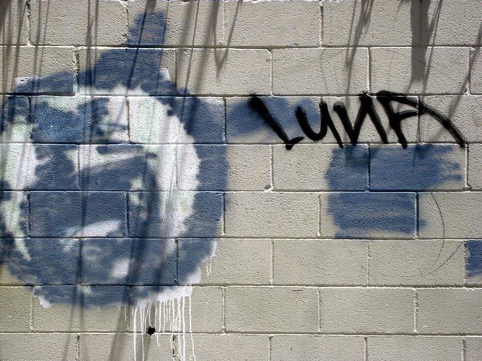 The subconscious art of graffiti removal: A  radical ghosted tag. Look for faces in the buff.