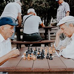 Двама възрастни мъже играят шах