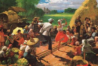 »The Tinikling Dance« 1954 oil on canvas painting by Fernando Amorsolo.