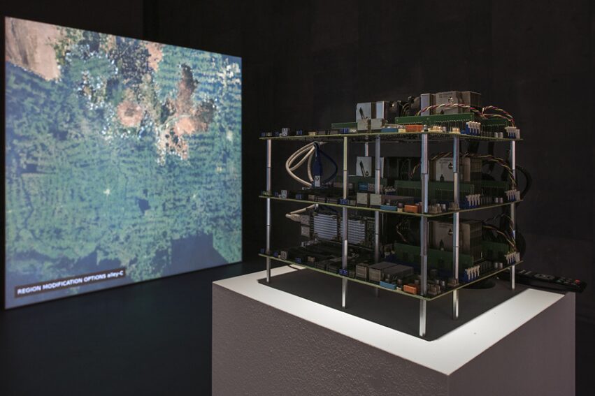 Tega Brain, Julian Oliver, Bengt Sjölén, Asunder, 2019. Asunder was commissioned by the MAK for the VIENNA BIENNALE 2019. Exhibition view from the The Eternal Network, transmediale 2020. 
