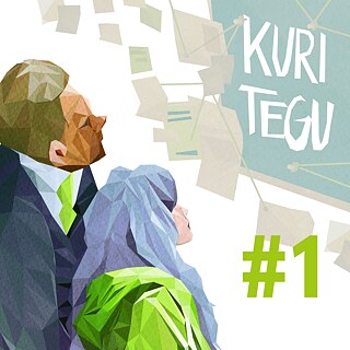Eine Frau und ein Mann schauen auf eine Texttafel mit dem Schriftzug Kuri tegu. © Illustratorin: Julia Klement © GI Estland Introbild Böse Tat 1