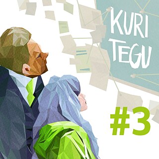 Eine Frau und ein Mann schauen auf eine Texttafel mit dem Schriftzug Kuri tegu. © Illustratorin: Julia Klement © GI Estland Introbild Böse Tat 3