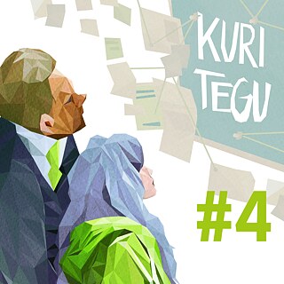 Eine Frau und ein Mann schauen auf eine Texttafel mit dem Schriftzug Kuri tegu. © Illustratorin: Julia Klement © GI Estland Introbild Böse Tat 4