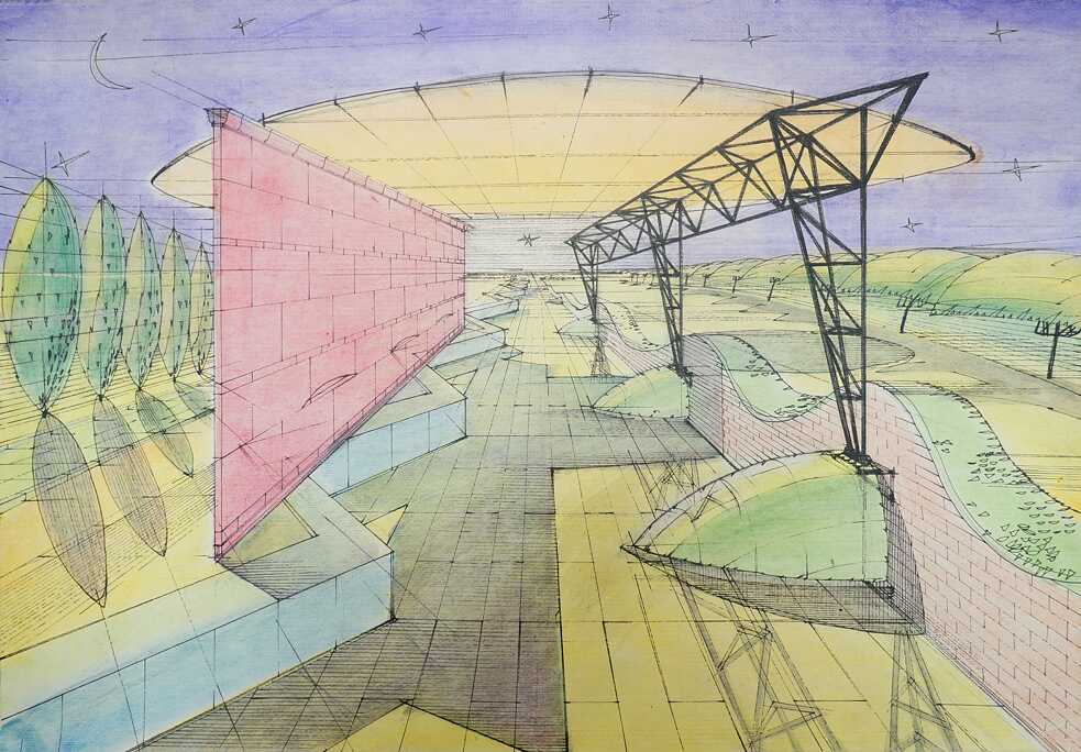 Architekturbüro Aurora, Landschaftselement im Dorf Sokur, Projektdokumentation | Architekt: Vyacheslav Misin, 1987