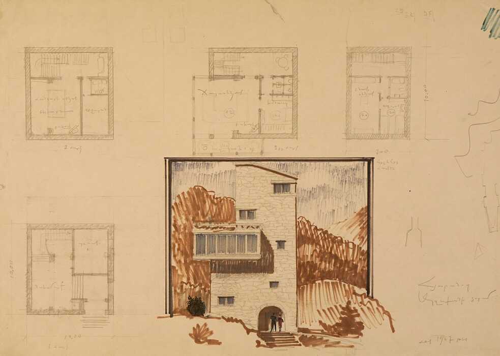 Entwurf eines Hotels in der Arzakan‑Schlucht, Armenien | Architekt: Rafajel Israjeljan, 1967 