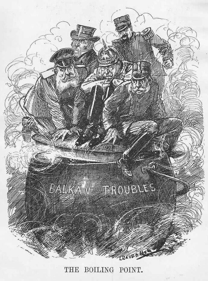 Der Balkan wurde das „Pulverfass Europas“ genannt. Diese Karikatur erschien im Oktober 1912 im britischen Satiremagazin „Punch“.