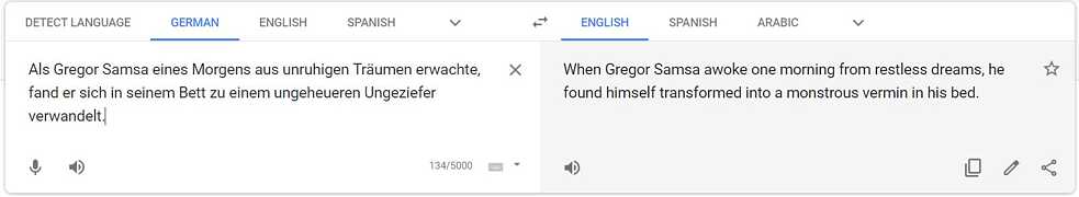 Die Google-Translate-Version von Franz Kafkas „Die Verwandlung“