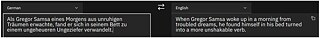Übersetzung des IBM Watson Language Translator von Franz Kafkas „Die Verwandlung“