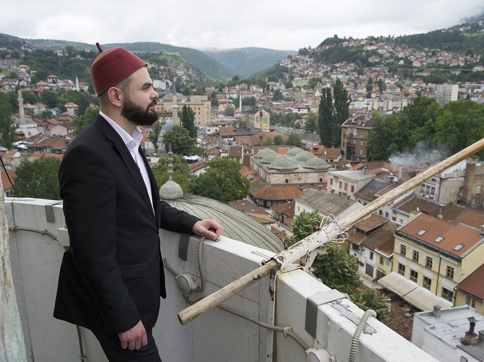 24H Europe, BOSNIA Muezzin Mirza Ganic during the Eid holiday in Sarajevo