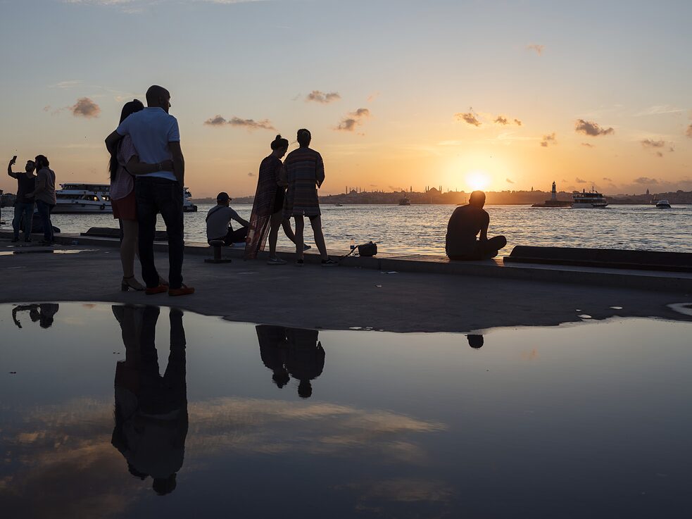 24H Europe, TURKEY: People admire the view during sunset near Kadikoy port in Istanbul.