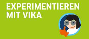 Ein lächelndes Mädchen mit der Brille unter der Aufschrift "Experimentieren mit Vika"