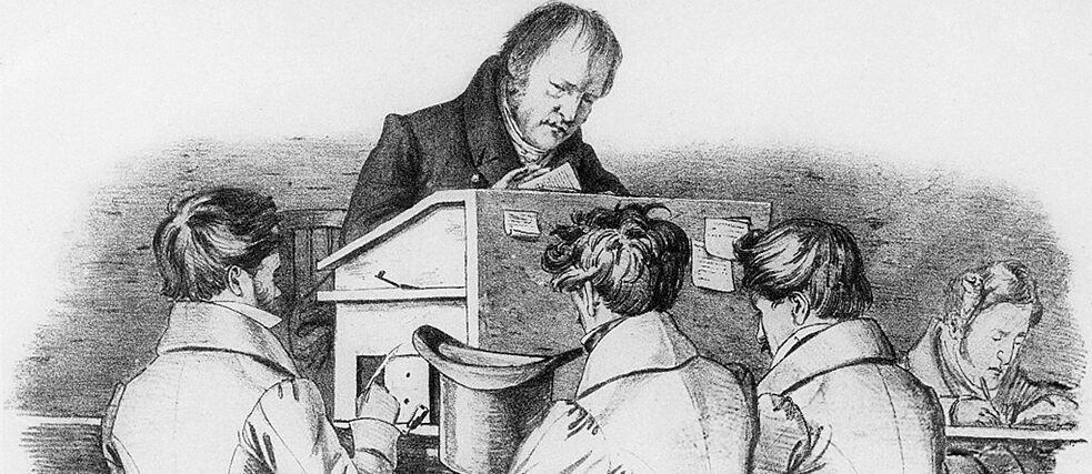 Hegel vor seinen Studenten am Katheder