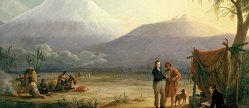 Alexander von Humboldt und Aime Bonpland am Fuß des Vulkans Chimborazo. Gemälde von Friedrich Georg Weitsch (1810)
