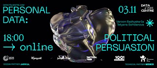 Banner der Veranstaltung "Personal data: Political Persuation" mit Zeit-, Datum- und Ortangabe sowohl mit Logos der Partner
