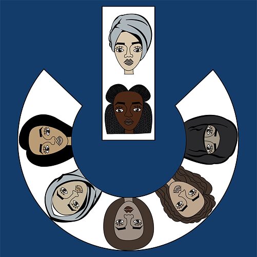 إشارة تشغيل\إطفاء، وصور لسبع نساء من مختلف الإثنيات (الأعراق) والأديان .