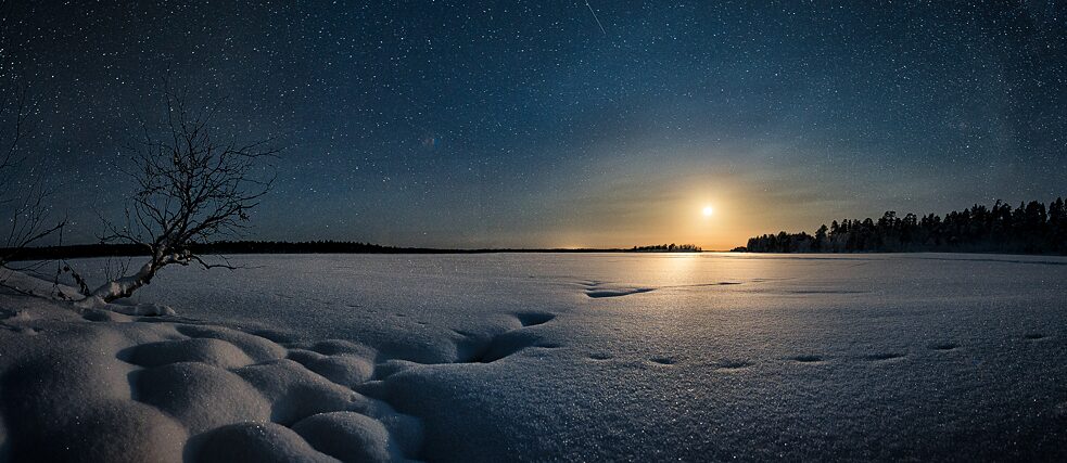 A snow landscape in the moonlight