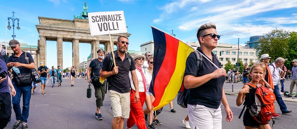 Protesters at a demonstration against Coronavirus policies in Berlin