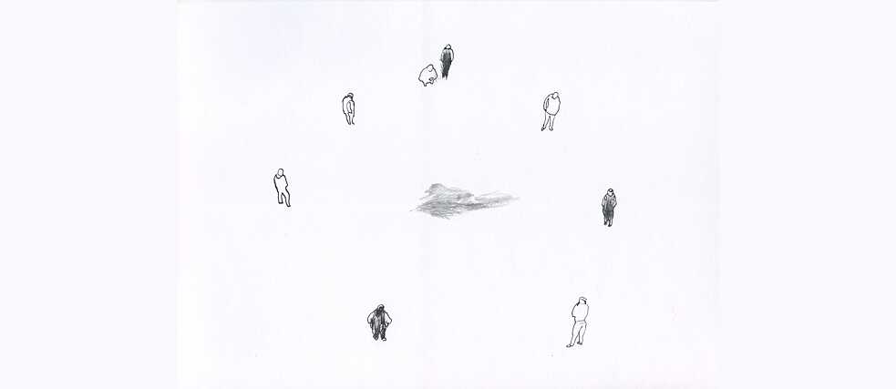 Siniša Ilić, “Social Distancing 4”, ink on paper 