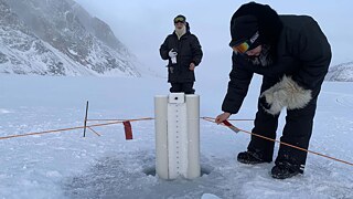 SmartBUOYs are deployed in sea ice at locations determined by local and traditional knowledge.