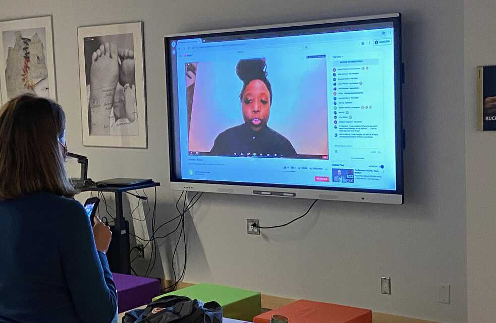 Ti Coleman on screen in the classroom