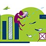 Illustration: Person, die mit einem großen Stift etwas ankreuzt, Balkendiagramm, Person mit mehreren Blättern Papier, Frau mit Lupe