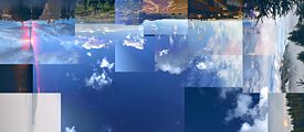 Collage bestående af forskellige fotos af himmel, skyer og landskab