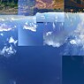 Collage aus verschiedenen Fotos von Himmel, Wolken und Landschaft