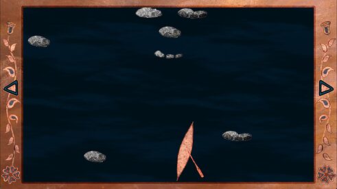 The simple gameplay, like here navigating a canoe through the waters of a river, is made fun by the beautiful, authentic drawings and atmospheric music.