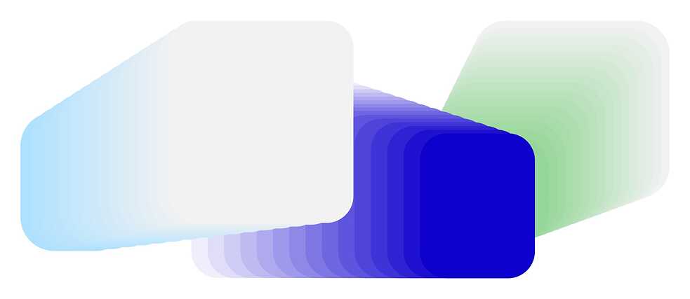 Eine abstrakte Illustration, gebildet aus drei geometrischen Figuren in farben Hellblau, Dunkelblau und Grün