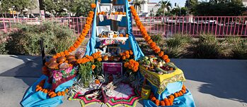 Homeboy Industries altar at Grand Park as part of Self Help Graphics & Art’s Noche de Ofrenda. The altar was created by former and current gang members commemorating the lost lives of those impacted by street violence and incarceration, 2014.