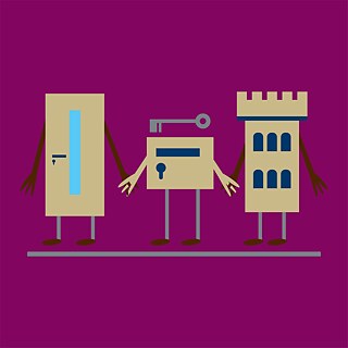 Porte, boîte à lettres, clé, tour