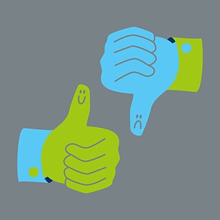 Pouce levée et baissée avec des visages souriants et mécontens